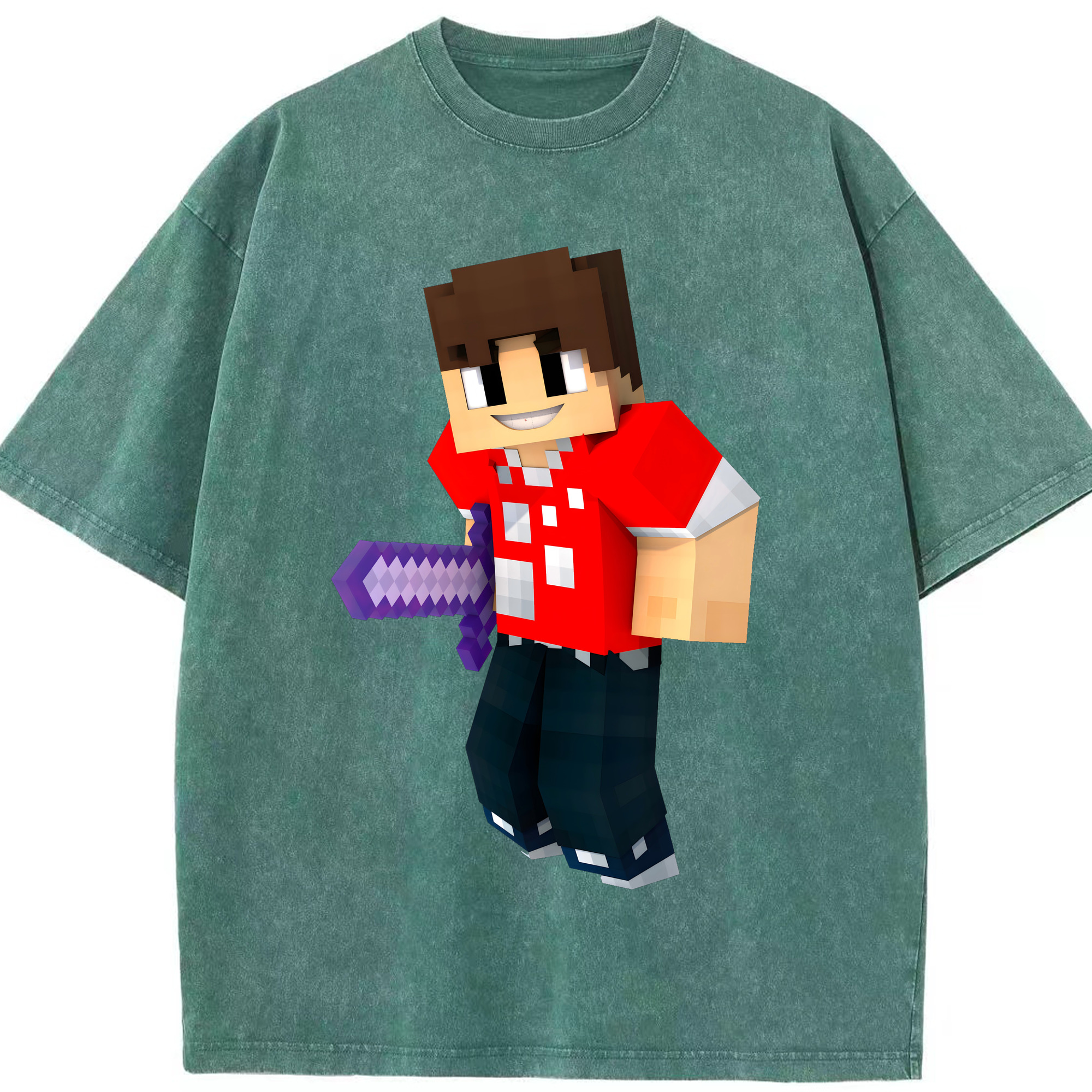 （画像用） マインクラフト ブロックの世界 Minecraft MC Block world 綿100% ヴィンテージ風 半袖Tシャツ（フロントプリント）